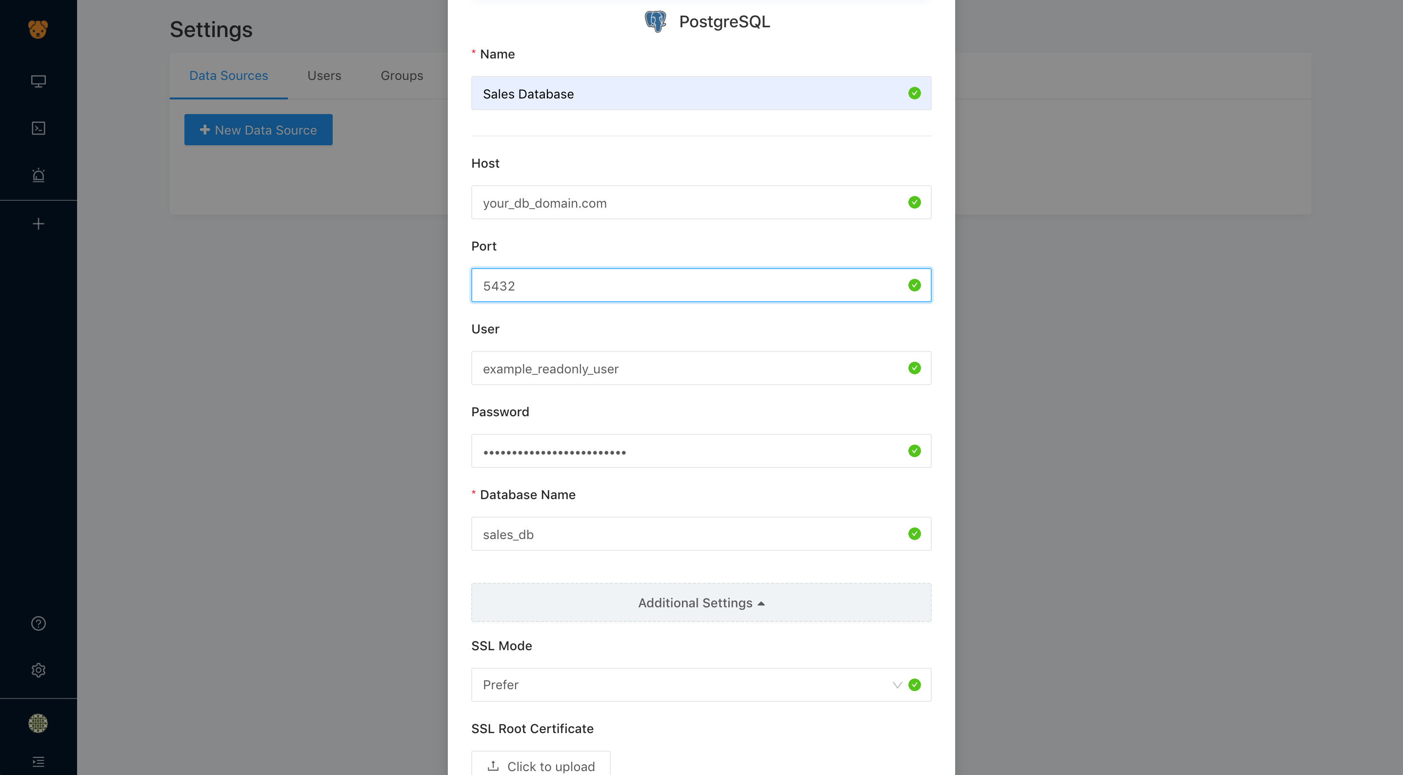 Enter PostgreSQL database credentials